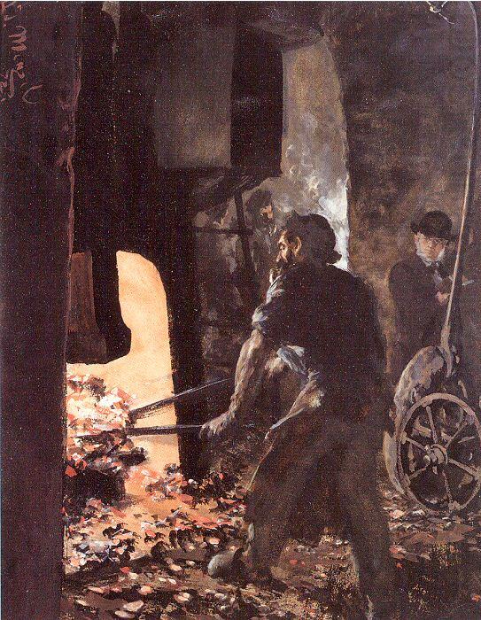 Adolph von Menzel Self-Portrait with Worker near the Steam-hammer china oil painting image